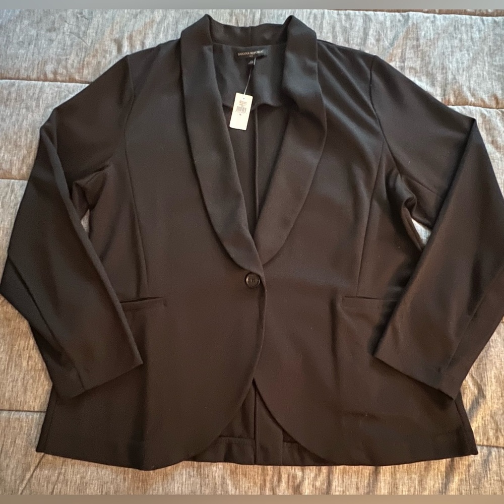 NEW Banana Republic Black Slim Shawl Collar Knit Blazer Sz XL Stretch Workwear - Picture 13 of 13